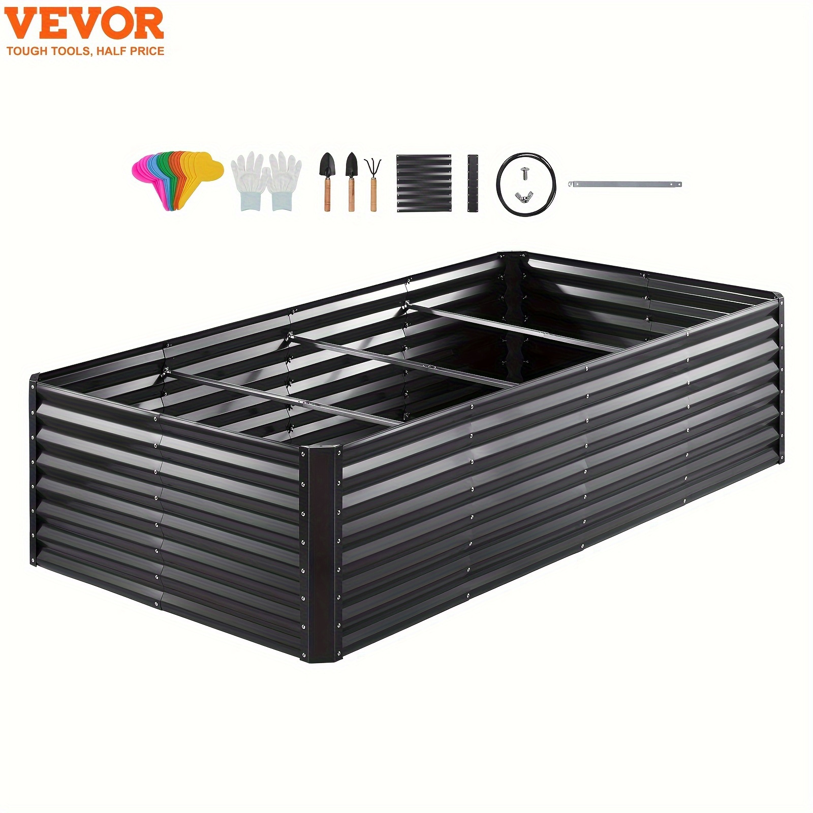 

Vevor Galvanized Raised Garden Bed, 8x4x2 Ft Large Metal Raised Planter Box Garden Beds Outdoor For Vegetables Flowers And With Open Bottom And Planting Tools, Dark Grey