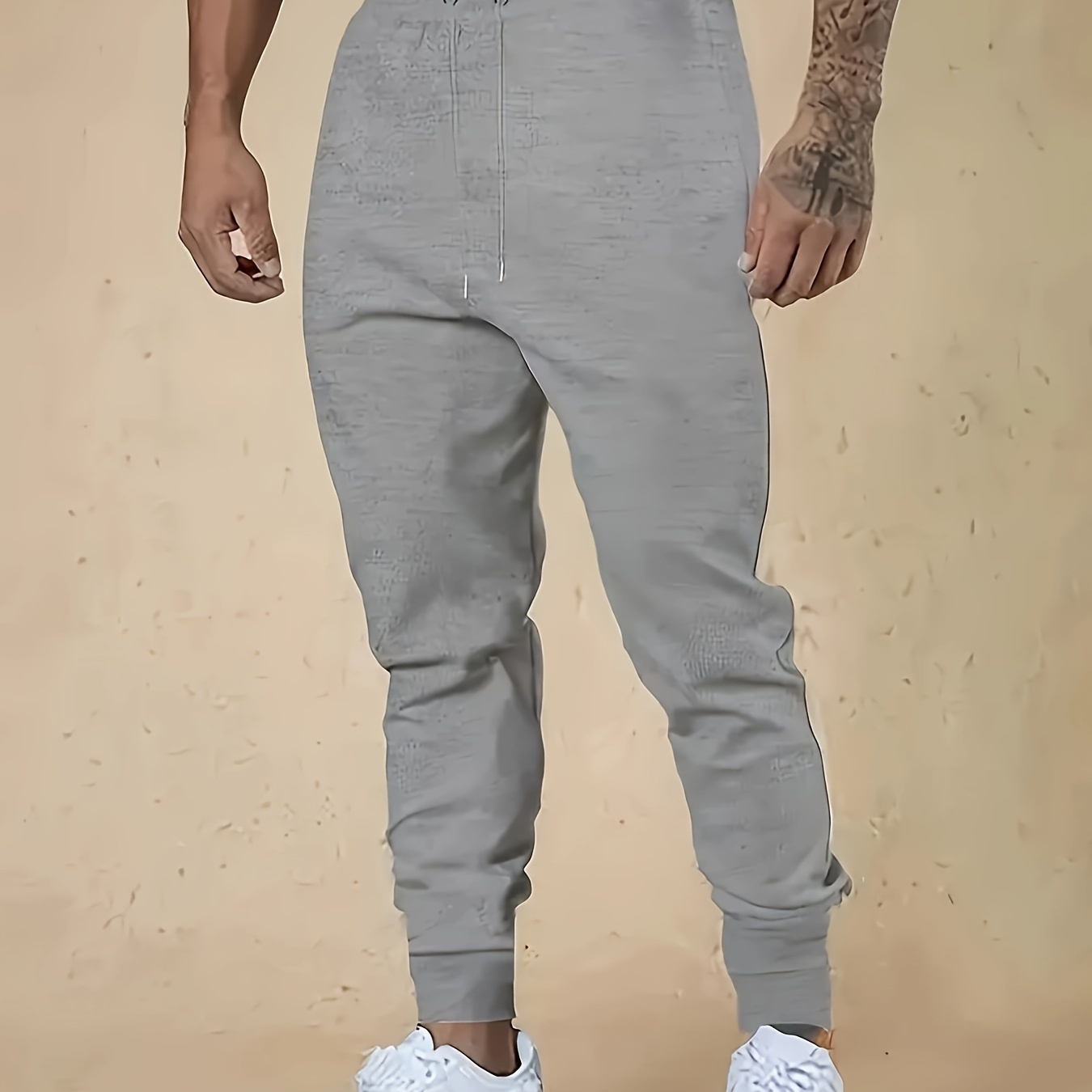 

Casual And Chic Men's Solid Regular Fit And Cuffed Sweatpants, Trousers With Drawstring And Pockets Versatile For Jogging, Running And Fitness Wear