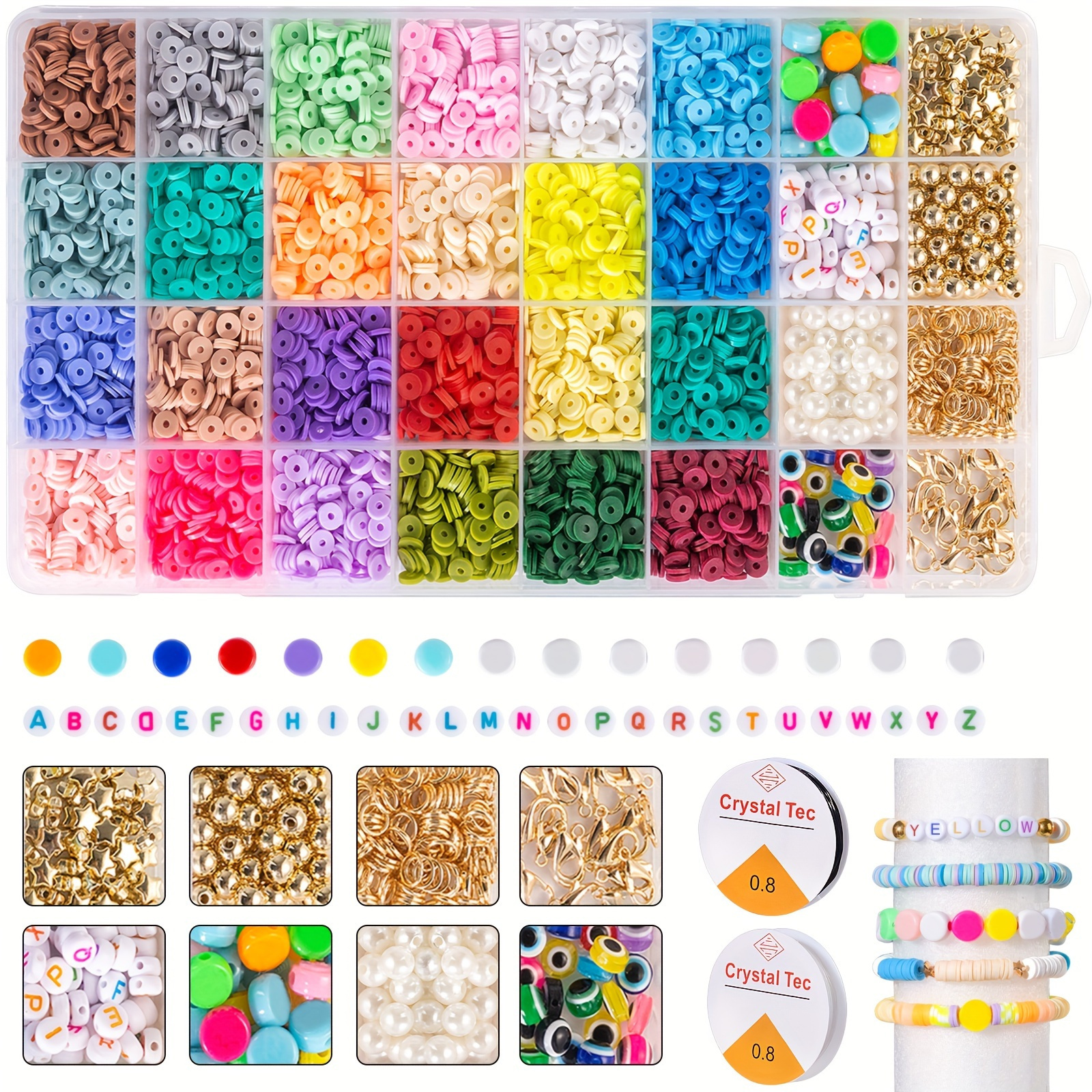 

4042pcs Clay Heishi Beads Kit For Jewelry Making And Bracelet Making, 24 Colors Flat Round Polymer Clay Beads, 6mm Beads For Jewelry Making For Daily Wear With Letter Beads Elastic Strings