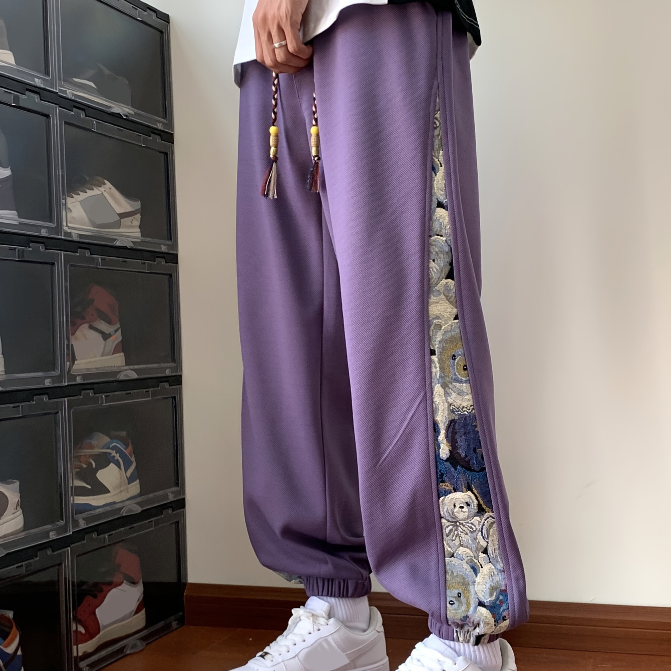 

Men's Loose Embroidery Joggers, Casual Stretch Sports Pants