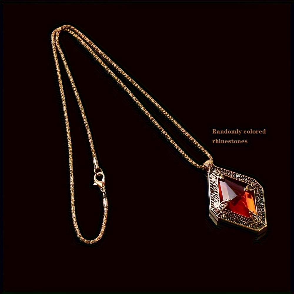 * IV Oblivion Amulet of Kings Pendant Necklace Replica, Antique Finish Metal with Rhinestone Inlay, Gaming Collectible Jewelry Accessory