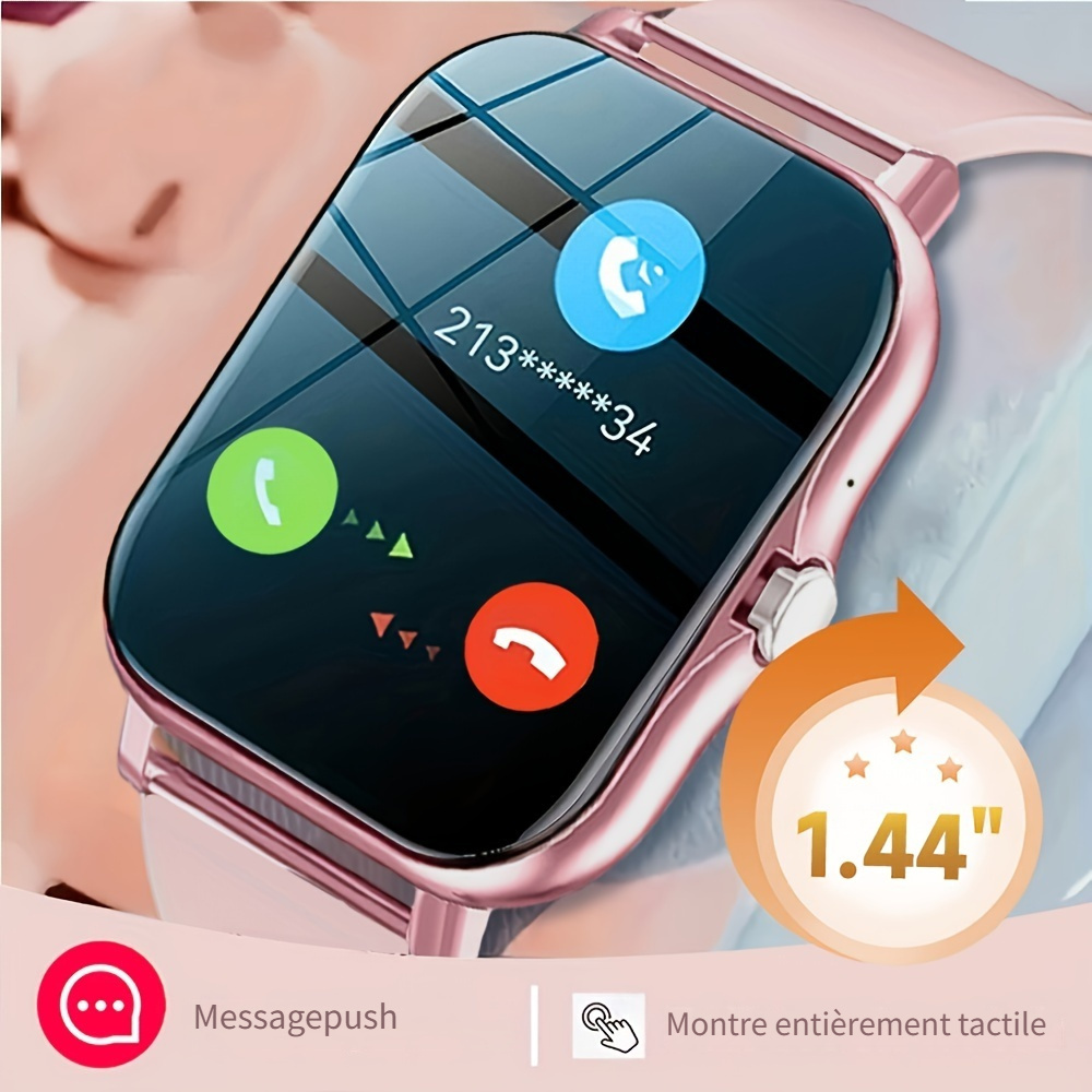 NOUVELLE Montre connectée 3.66 cm (1,44 pouces) avec appels/réception sans fil, modes multisports, rappel de sédentarité, prévisions météo, notifications de messages, design sans bordure, mode multisp