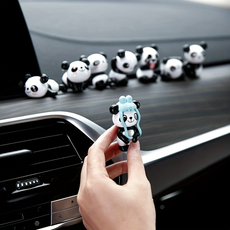 

8pcs Cartoon Panda Car Dashboard Ornaments, Playful Pvc Panda Figurines, Versatile Decoration For Auto Interior & Miniature Garden Landscapes