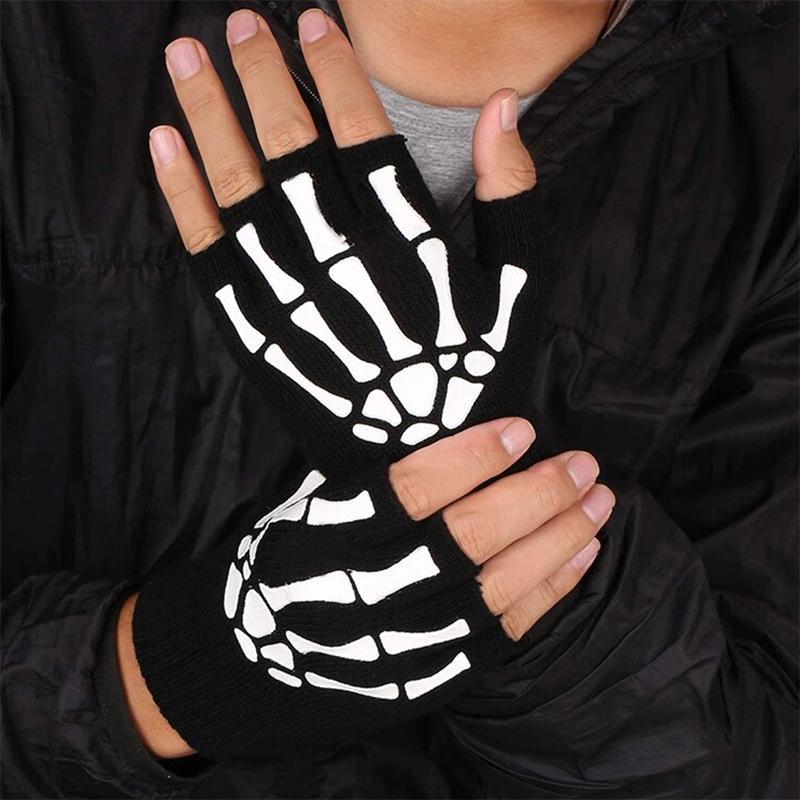 

1pair Men's Gloves, Rock Halloween Winter Half Cut Glow Green Light Gloves For Party Sports