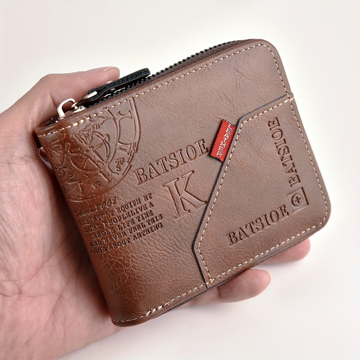 

Vintage-inspired Men's Pu Leather Wallet With Embossed Letters & Multiple Credit Card Slots - Perfect Gift For Stylish Gentlemen