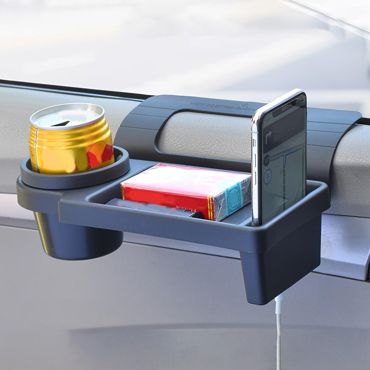 

Versatile Car Organizer With Cup Holder & Phone Slot - Durable Plastic, Fits Side Door Or Window, Ideal For Daily Use