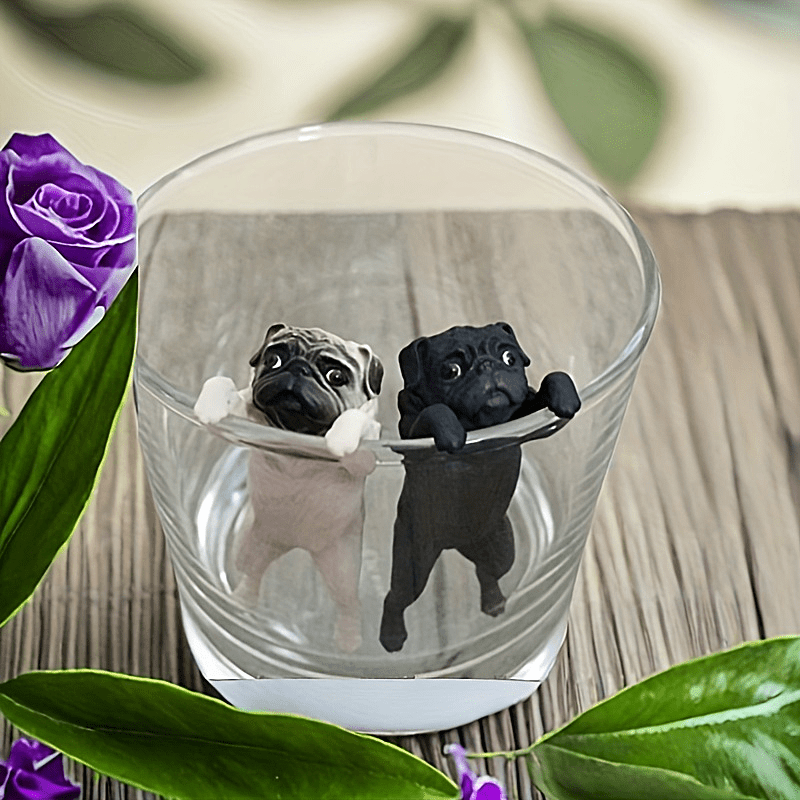 

Pvc Realistic Miniature Pug Dog Hanging Decoration For Cup Edges - Diy Fairy Garden Accessories