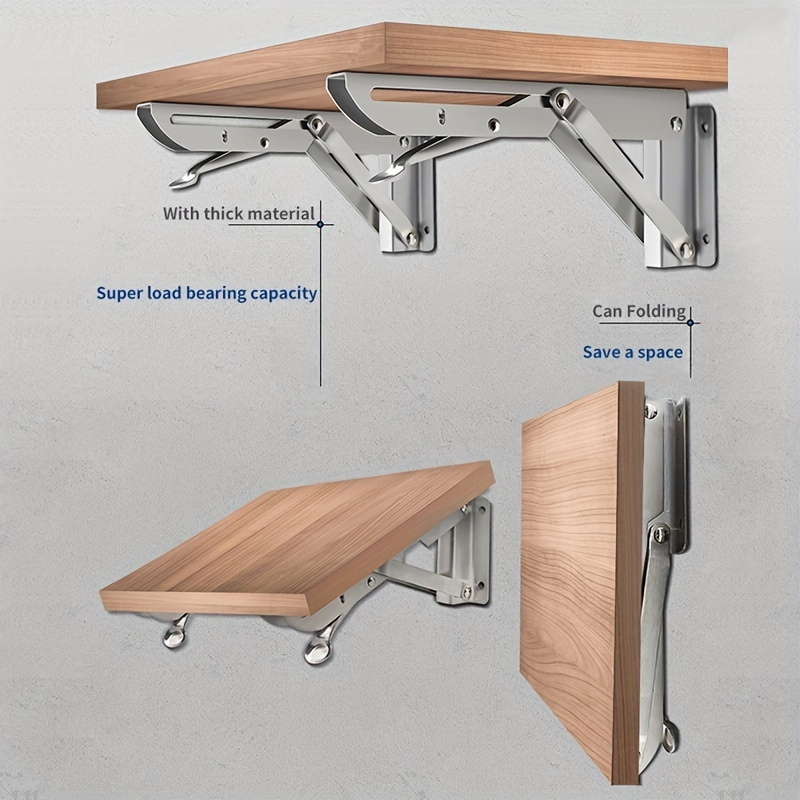 16 Inch Heavy Duty Folding Shelf Brackets – Wall Mounted Collapsible Support, White, 260lbs Capacity, 4 Pack – Space Saving For Workbench, Table, DIY Projects