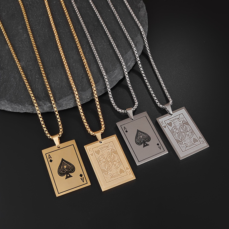 

4pcs/set Personalized Ace Of And K Playing Steel Pendant Necklace For Men And Women