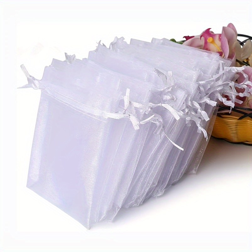 

50-pack Premium White Sheer Organza Favor Bags - 4x4.72" Drawstring Gift Pouches For Weddings, Parties, Jewelry, Christmas & More