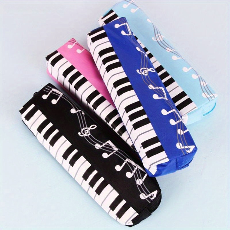 

Innovative Piano-themed Pencil Case - Durable Oxford Cloth, Square Single-layer Design, Music Note Stationery Organizer For Students And Office Use