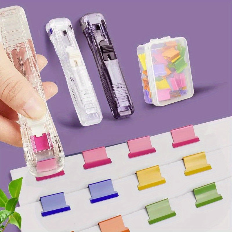 

Transparent Push Stapler With 50pcs Metal Clips, Removable Clip Pusher, Office And School Supplies, And Portable Design