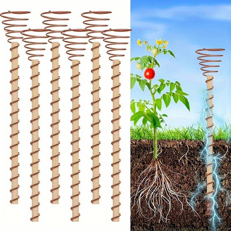 

1/6pcs 12" Copper Garden Stakes For Electroculture Planting - High Yield Coil Antenna Support, Outdoor Use Copper Wire For Plants Copper Wire For Gardening