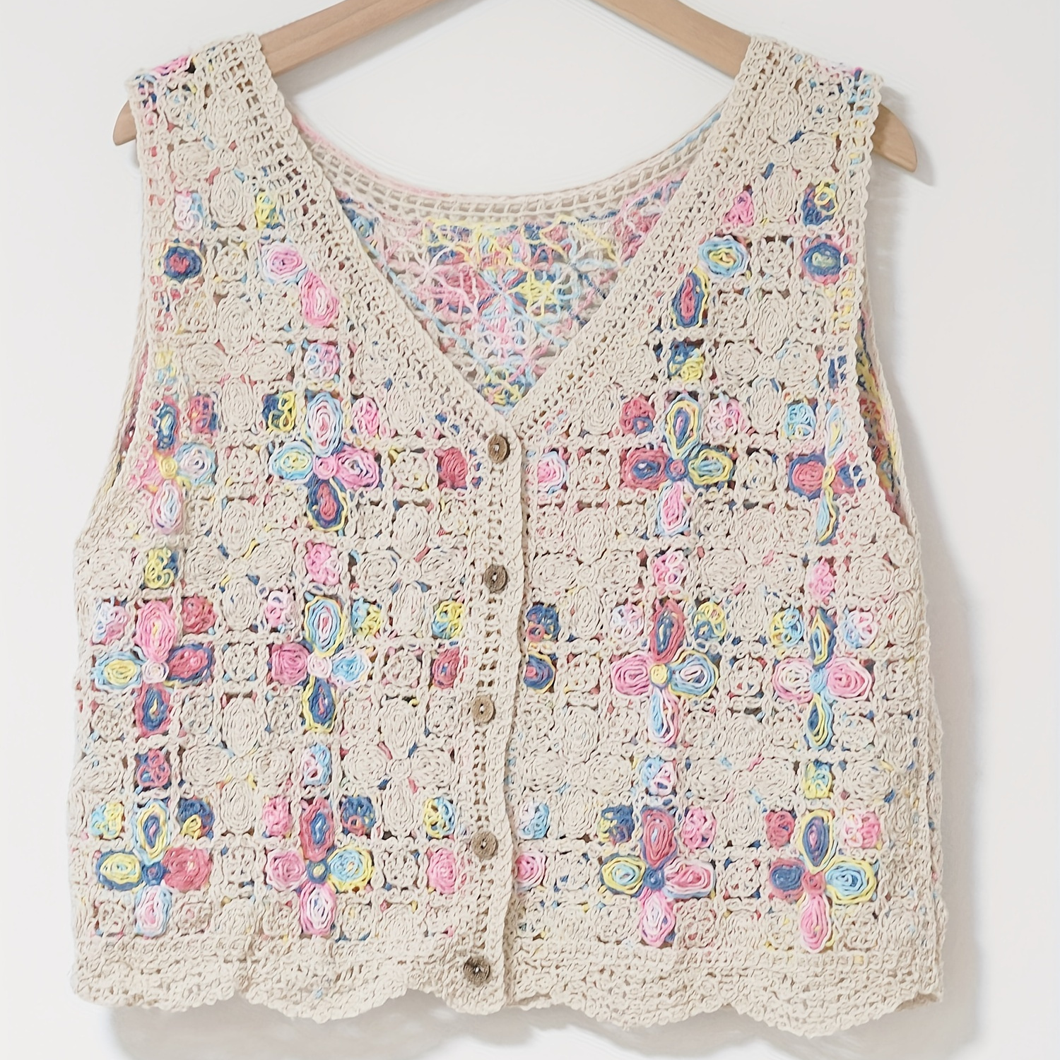 

Mixed Floral Crochet Vest For Girls, Breathable Casual Vest Cardigan 13-16 Years Old