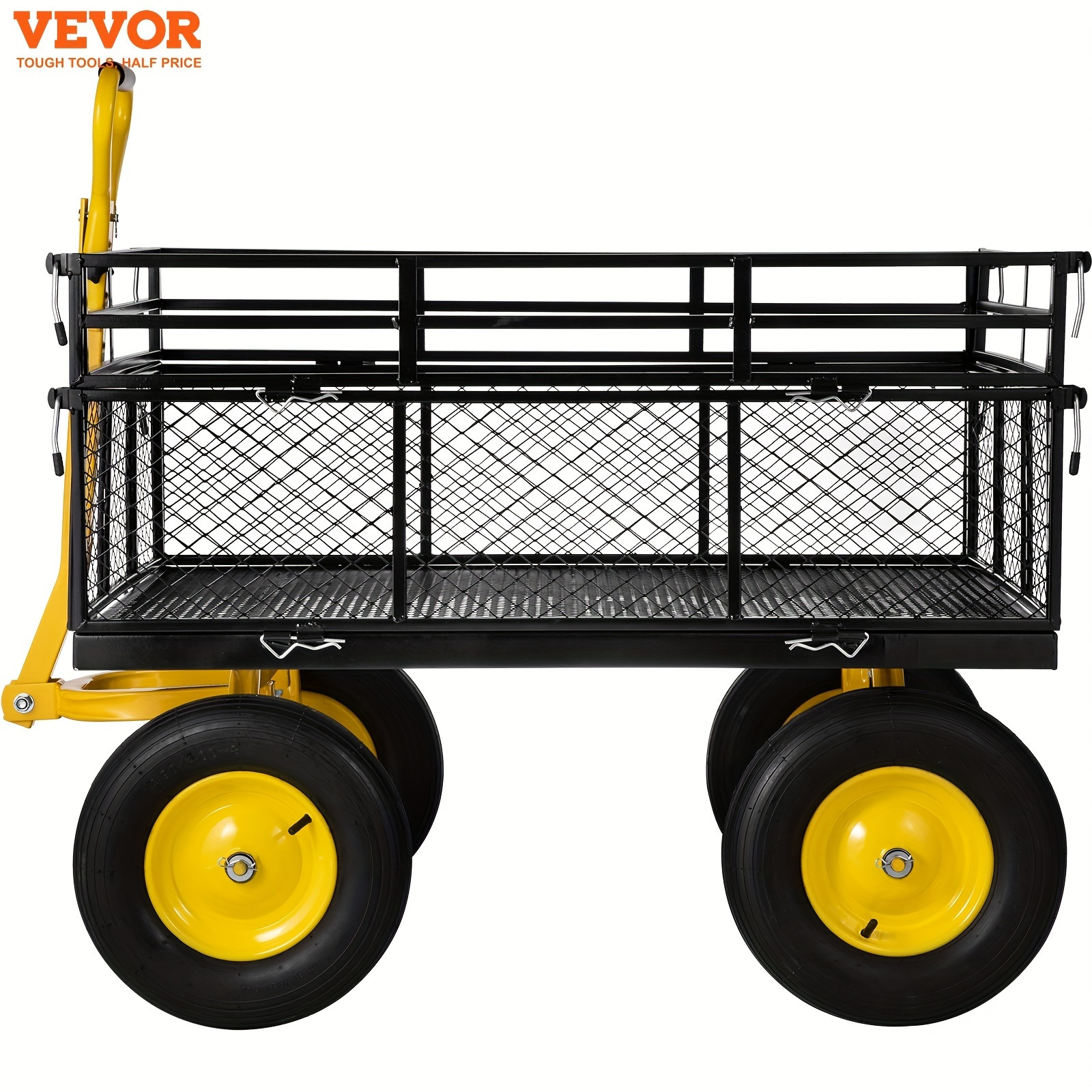 

Steel Garden Cart, Heavy Duty 1400 Lbs Capacity, With Removable Mesh Sides To Convert Into Flatbed, Utility Metal Wagon With 2-in-1 Handle And 15 In Tires, Perfect For Garden, Farm, Yard