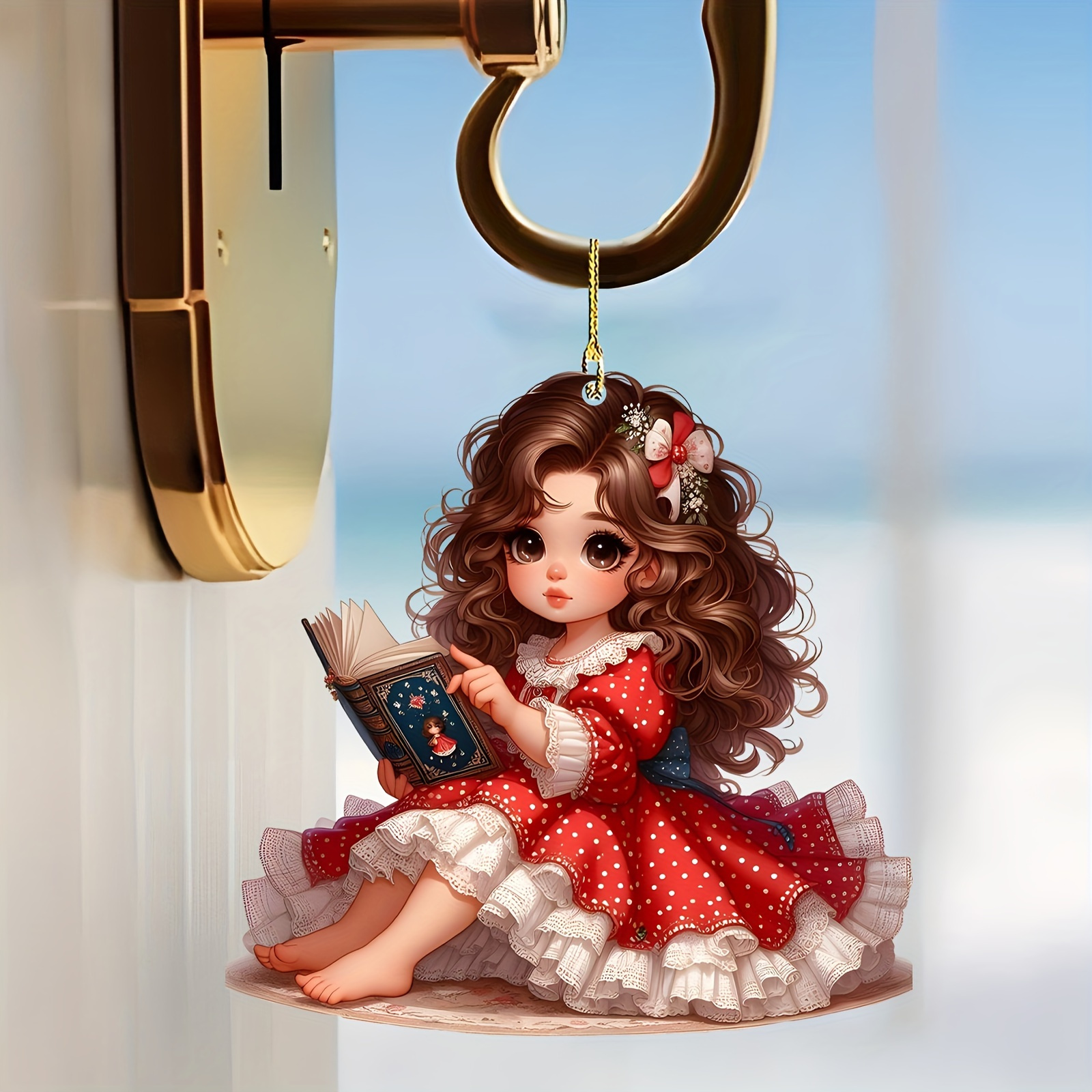 

Red Dress Girl Acrylic Hanging Decor - Long-haired , Home, Car Mirror & Backpack Keychain