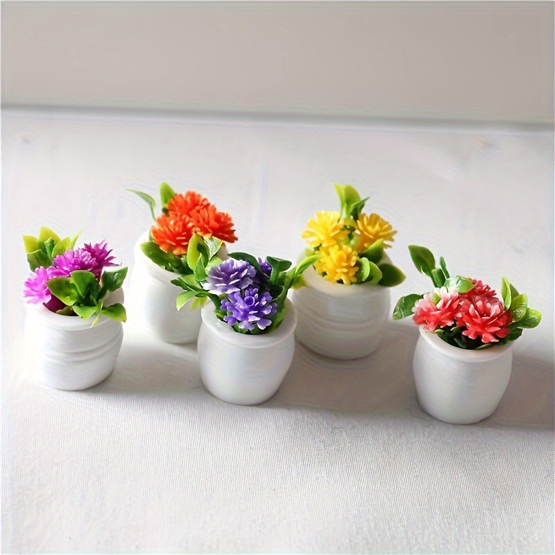 

Dollhouse Miniature Simulation Colorful Floral Plants Potted Plants With Micro Landscape Ornaments