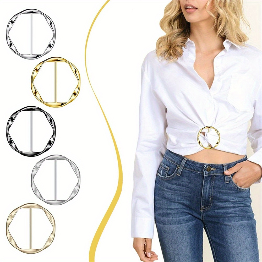 

6pcs/1set Silk Scarf Ring Clip T-shirt Tie Clip Women' Metal Round Clip Clothing Ring Holder Waist Retainer Silk Scarf Round Ring Waist Brooch Cute Shirt Shawl Fashion Clothes Corner Knot