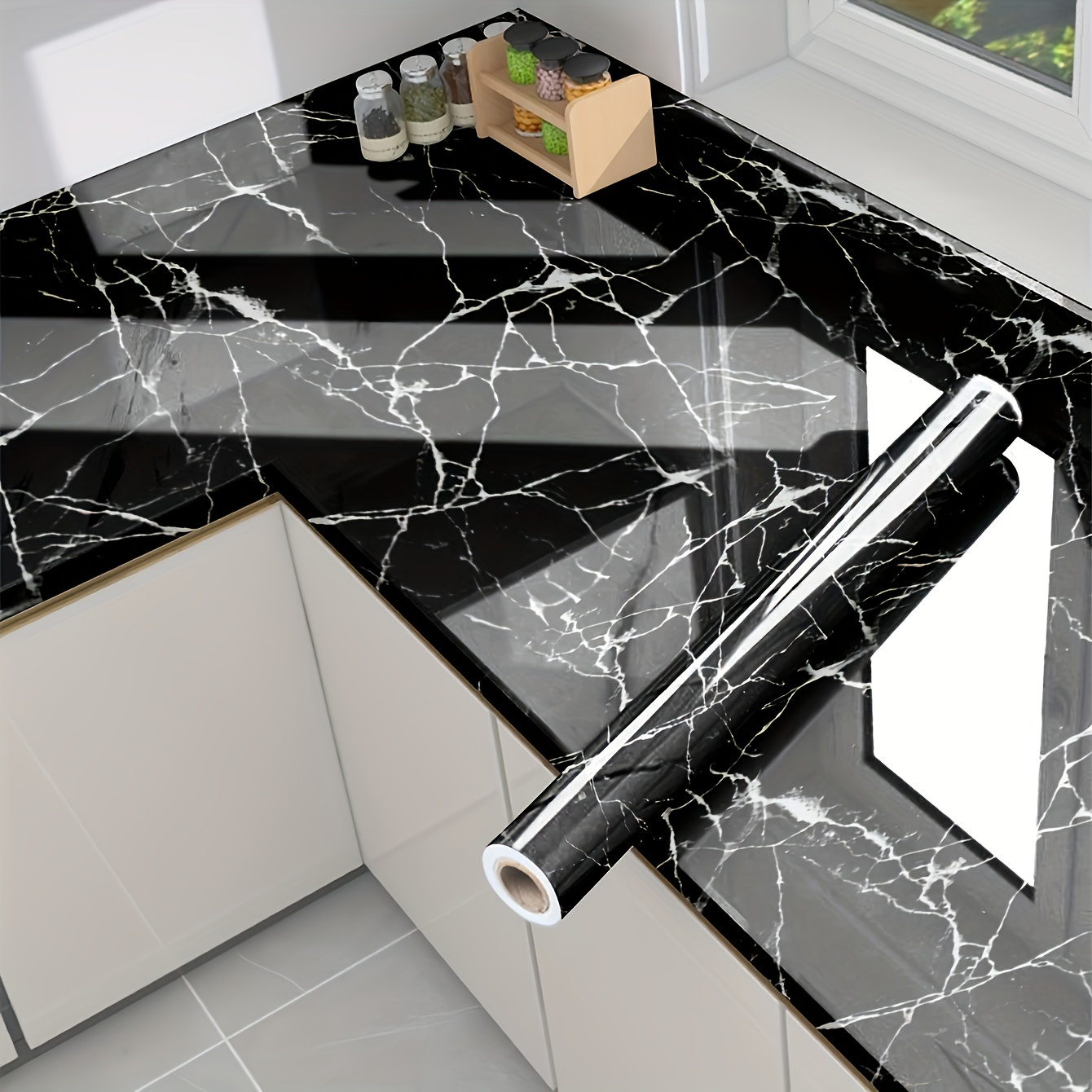 

Black Marble Self-adhesive Kitchen Wallpaper - Waterproof & Oil-resistant, Perfect For Stove, Countertops, Tiles, Cabinets & Dining Table Decor