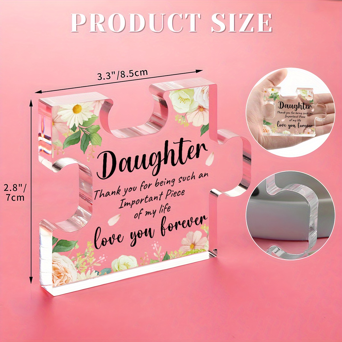 Mom Puzzle Piece Acrylic Plaque – Pink Flower Thank You Gift For Birthday, Mother's Day, Christmas