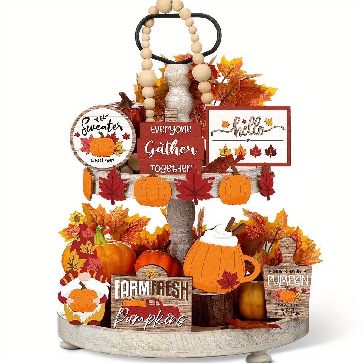 

Fall Tiered Tray Decor Set Hello Fall Pumpkin Maple Leaf Wooden Signs Autumn Thanksgiving Decorations Rustic Farmhouse Table Centerpieces For Home Kitchen Decor Harvest Holiday