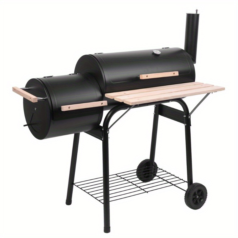 

Sleek Grill With Oil Barrel Design - Stainless Steel, Bpa-free, Front Wood Rack For Easy Bbq Tool & Spice , Metal Frame, Ideal For , Grill Accessories