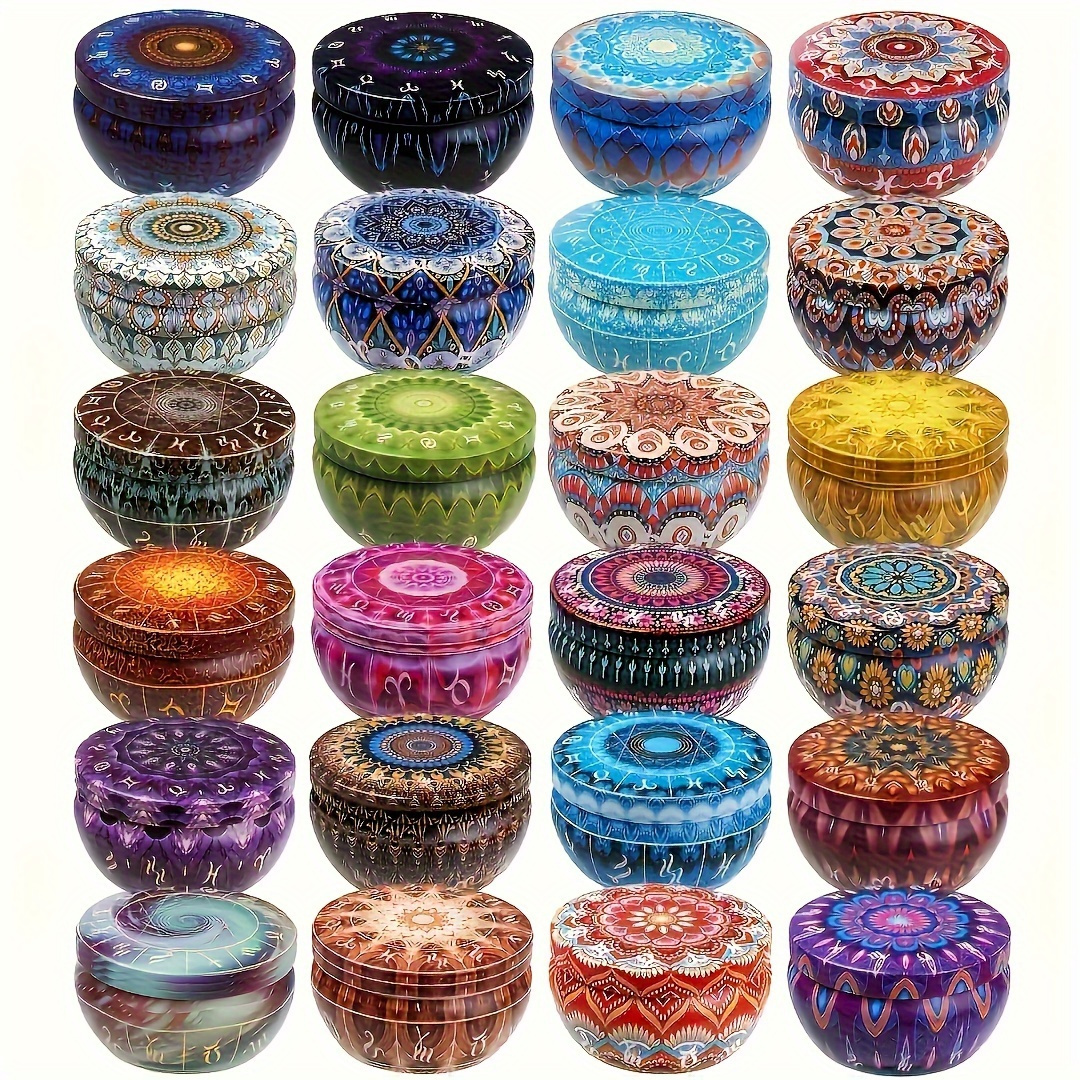 

10-piece Floral Printed Round Candle Tins With Lids, Assorted Colors, Diy Candle Making Containers For Arts, Crafts & Storage, Random Pattern Selection
