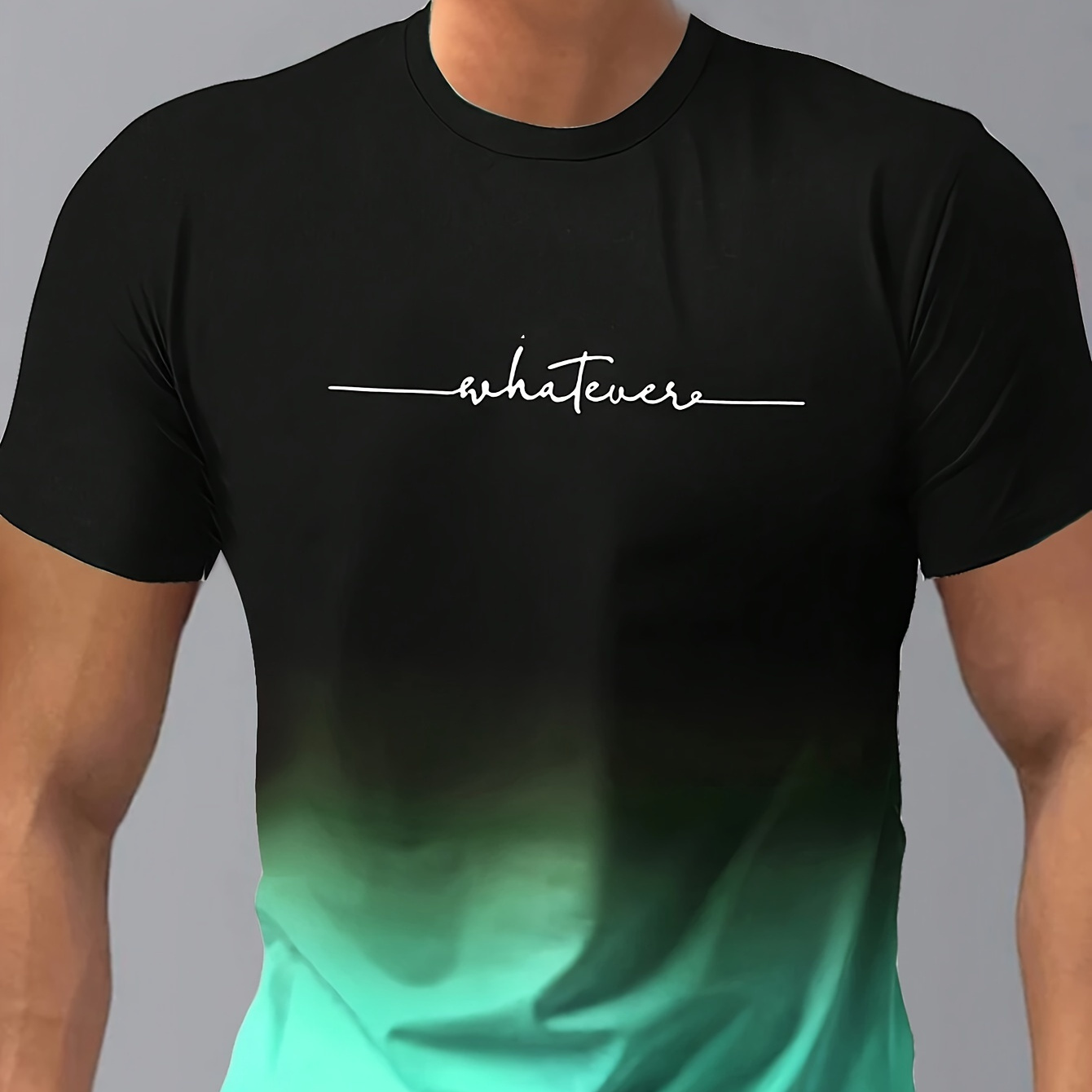 

Men's Gradient Color And Alphabet Print "whatever" Crew Neck And Short Sleeve T-shirt, Casual And Chic Tops For Summer Outdoors Wear