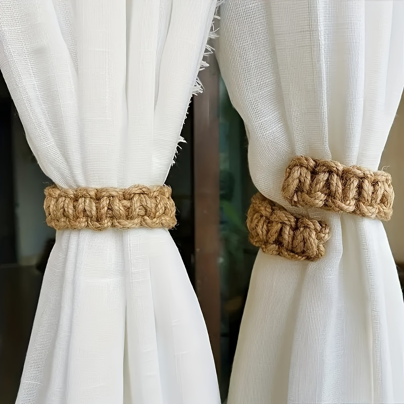 

2-pack Rattan Woven Curtain Tiebacks, Handmade Curtain Holdbacks For Home Living Room Bedroom Decor