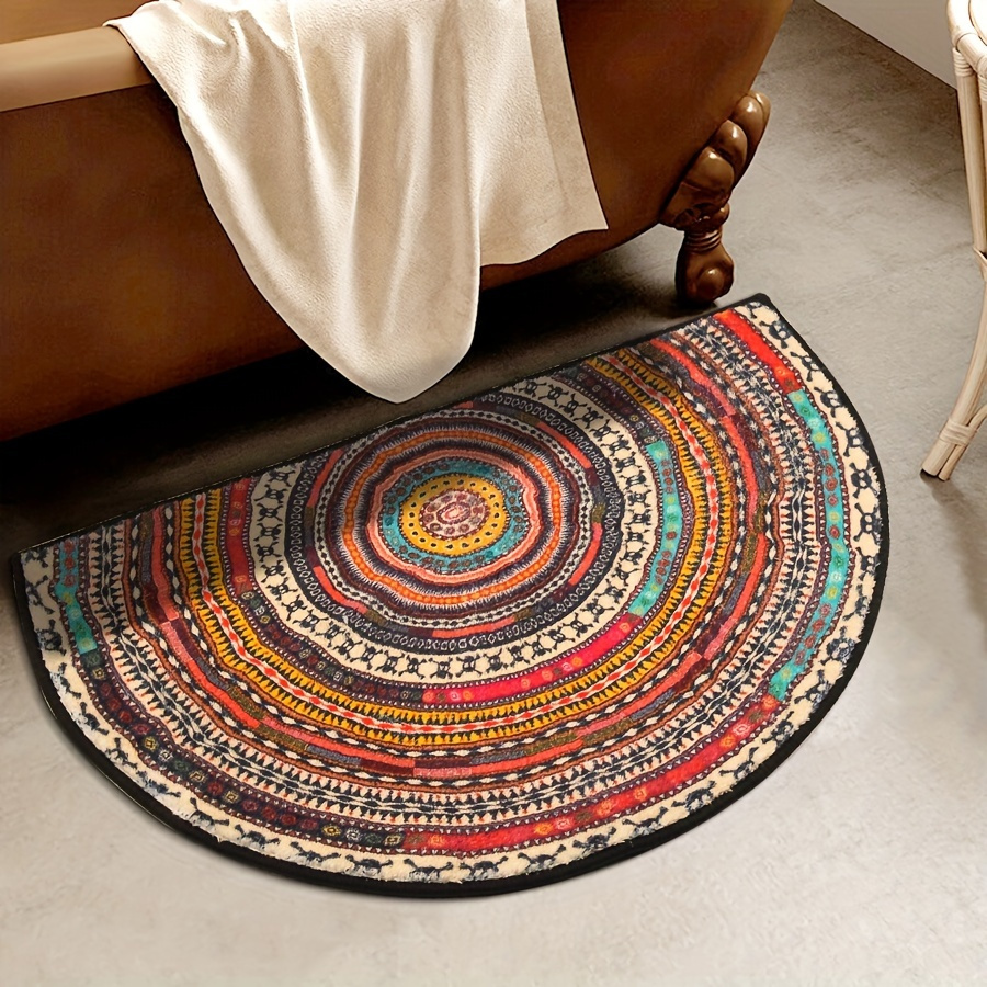 

Boho Chic Semicircle Non-slip Bath Mat - Indian Style, Imitation Cashmere, Perfect For Bedroom, Living Room & Hallway