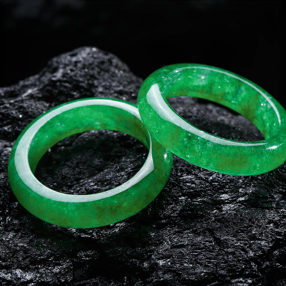 Green Natural Stone Ring, Vintage Style for Couples
