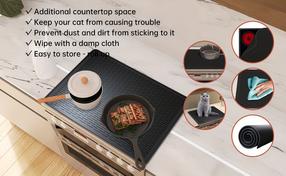 popular   1pc extra large 28 x20 black silicone stove top cover mat heat resistant textured surface for   drying ideal for electric ceramic cooktops versatile use as dish drying mat   for modern kitchens stove top protectors details 2