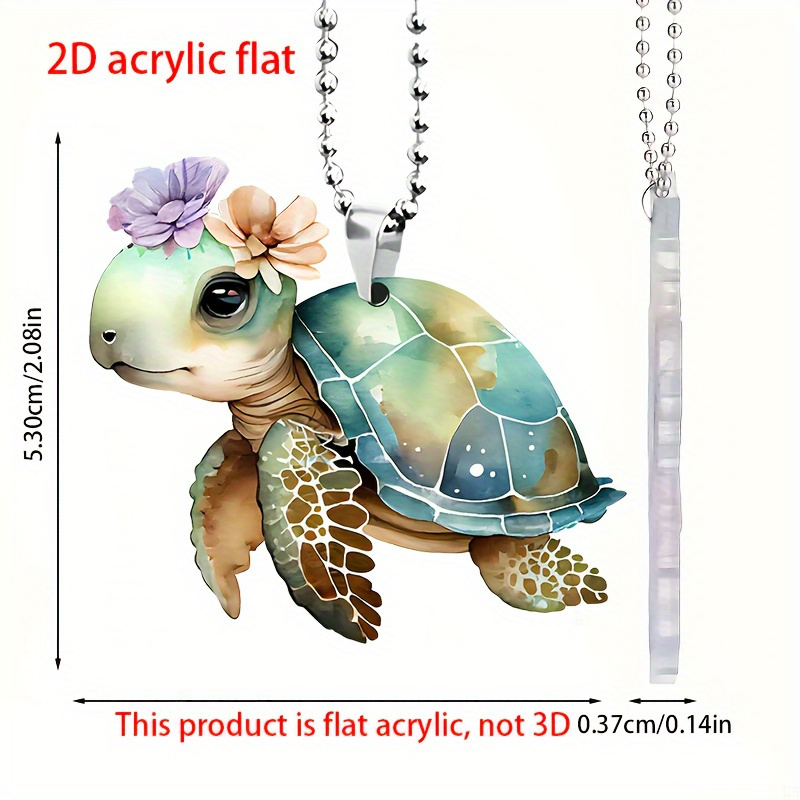 

1pc Adorable 2d Acrylic Flower Turtle Decorative Pendant - Ideal For Up Your Car Or Bag!