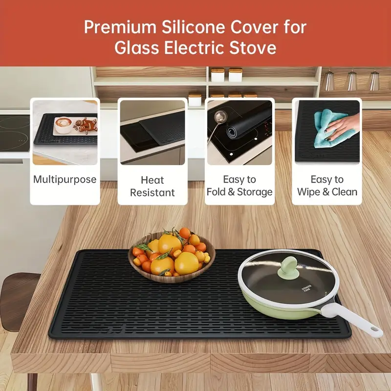 Red Cherry Glass Stove Top Cover Protector - Heat Resistant Counter Mat & Backsplash