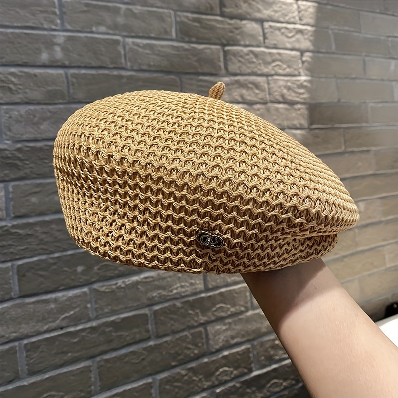 TEMU Regalo de Navidad 1pc Boina Sombrero de Mujer y Verano Hueco Moldeado Pintor Sombrero Japonés Casual Versátil Cara- Boina Sombrero