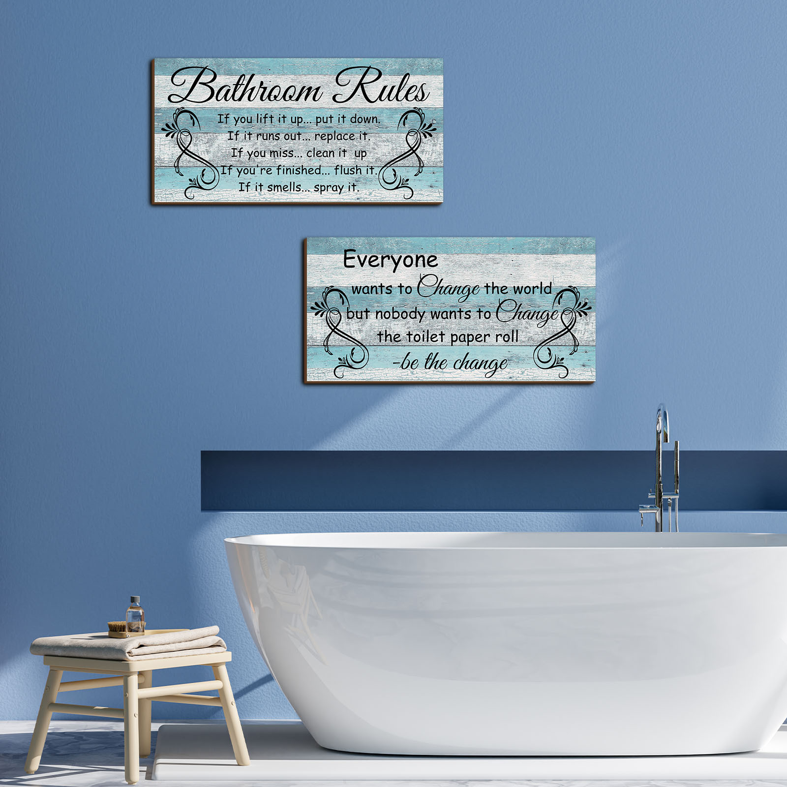 Wooden Bathroom Rules Humorous Toilet Paper Quote Signs Teal - Temu