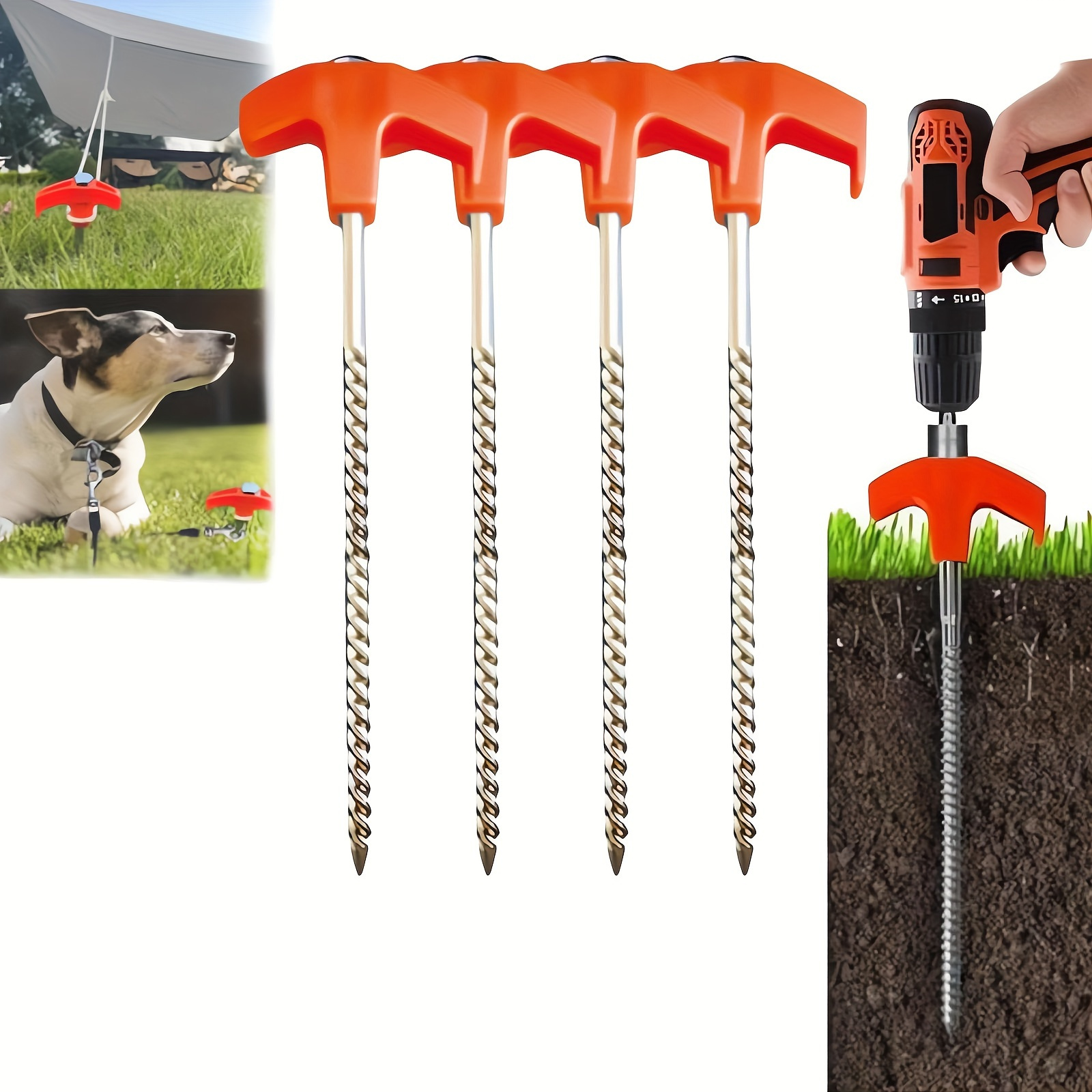 

4-pack Heavy Duty 8" Screw-in Tent Stakes - Durable Metal Ground Anchors For Secure Camping Tent Camping Accessories Camping Tent Accessories