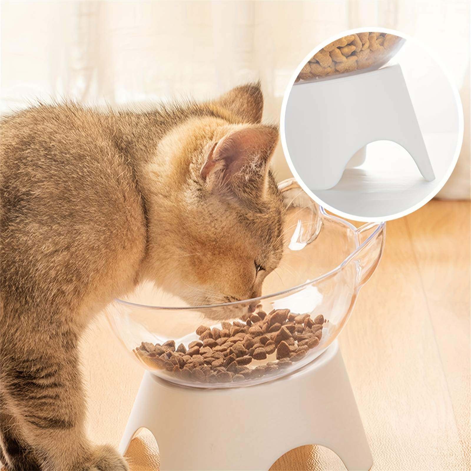 

Elevated Cat Food And Water Bowl, Transparent Plastic Pet Dish For Cervical Spine Protection