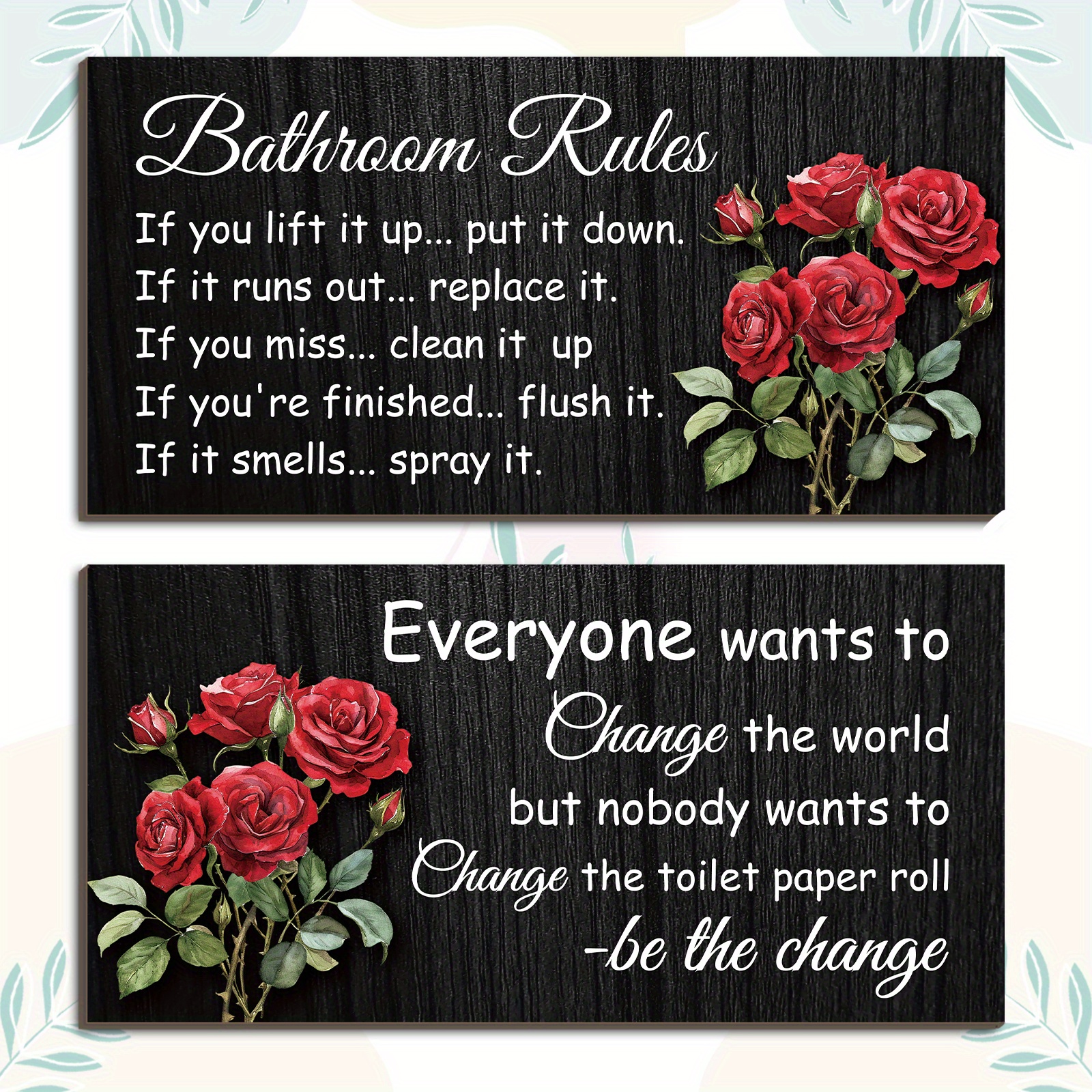 

1-set Bathroom Decor Signs - Humorous "bathroom Rules" & Inspirational Quote, Black Wood Wall Art For , Bathroom Decor And Accessories