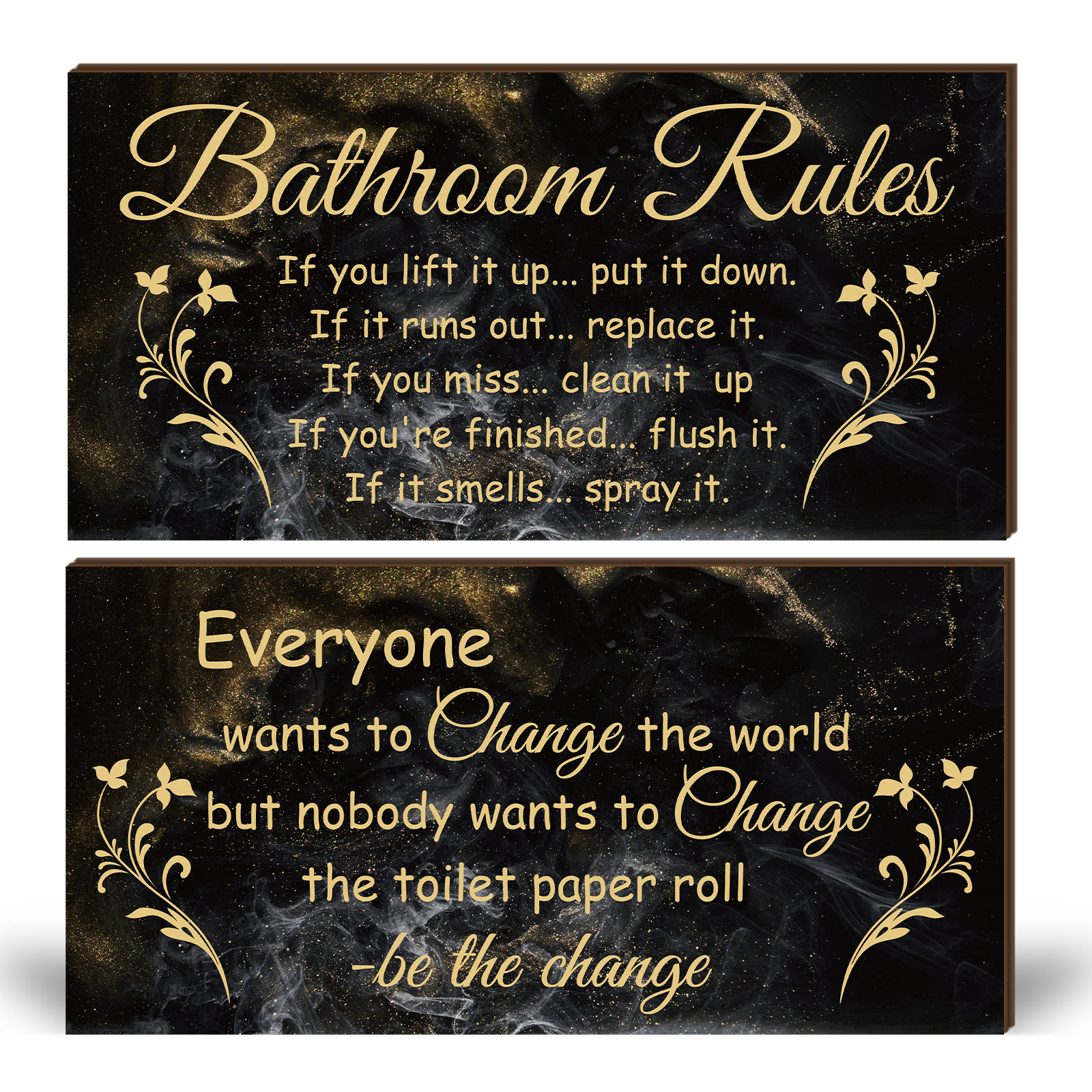 TEMU 2 Pcs Wooden Bathroom Wall Decoration Plaque, Vintage Country Bathroom Rule Decoration Plaque, Elegant Luxury Style, Wall Art Decoration