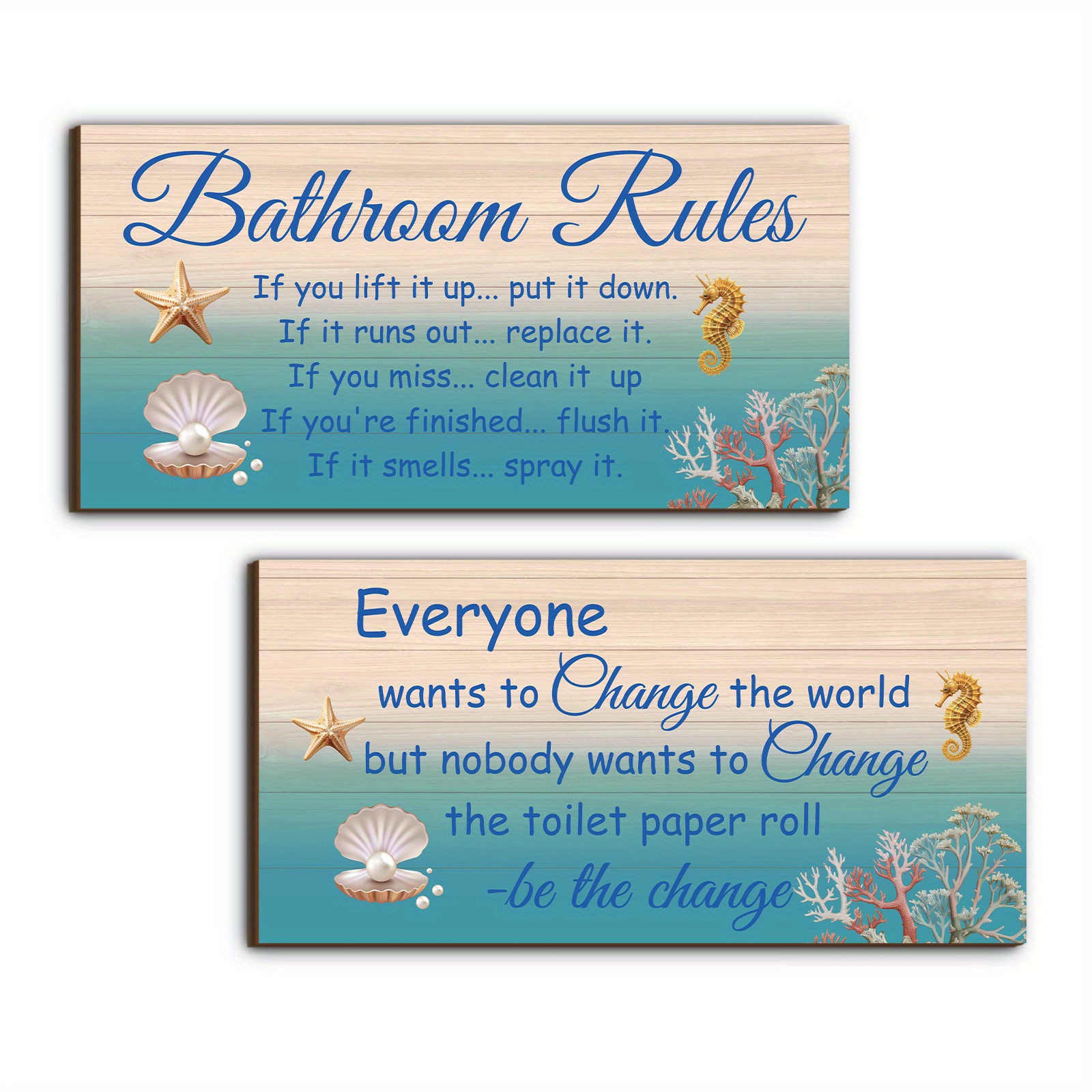 TEMU 2pcs Shells Wooden Bathroom Wall Decoration - Marine Theme Bathroom Decoration, Bathroom Toilet Wall Decoration, Home