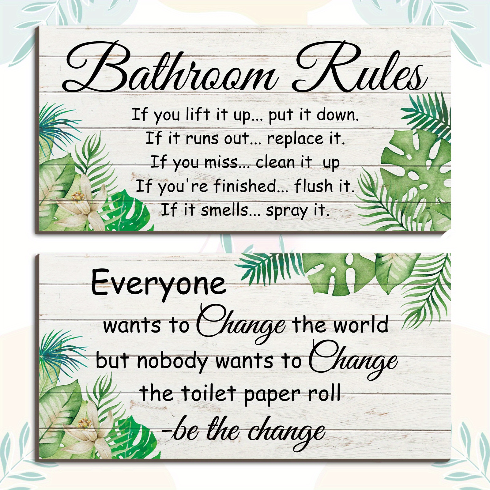 

2pcs Set Of Fun Bathroom Signs - Wooden Decor , For & Bathroom Accessories