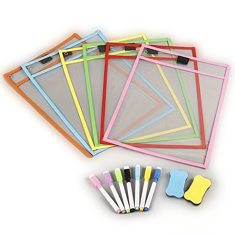 

Reusable A4 Size Pet File Bags With Whiteboard Markers And Eraser - Organizing And Presenting Documents