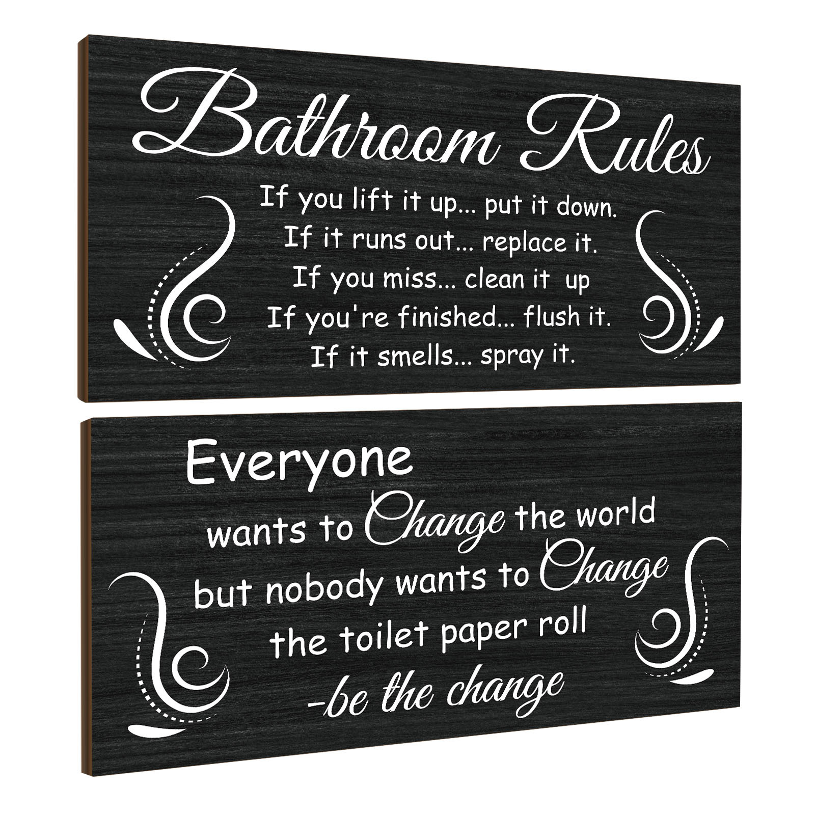 TEMU 2 Pcs Black Wood Bathroom Wall Decoration Plaque, Vintage Country Bathroom Decoration Plaque, Bathroom Signs Toilet Decor Bathroom Wall Decor Wooden Wall Decor Hanging Signs Wall Art Set