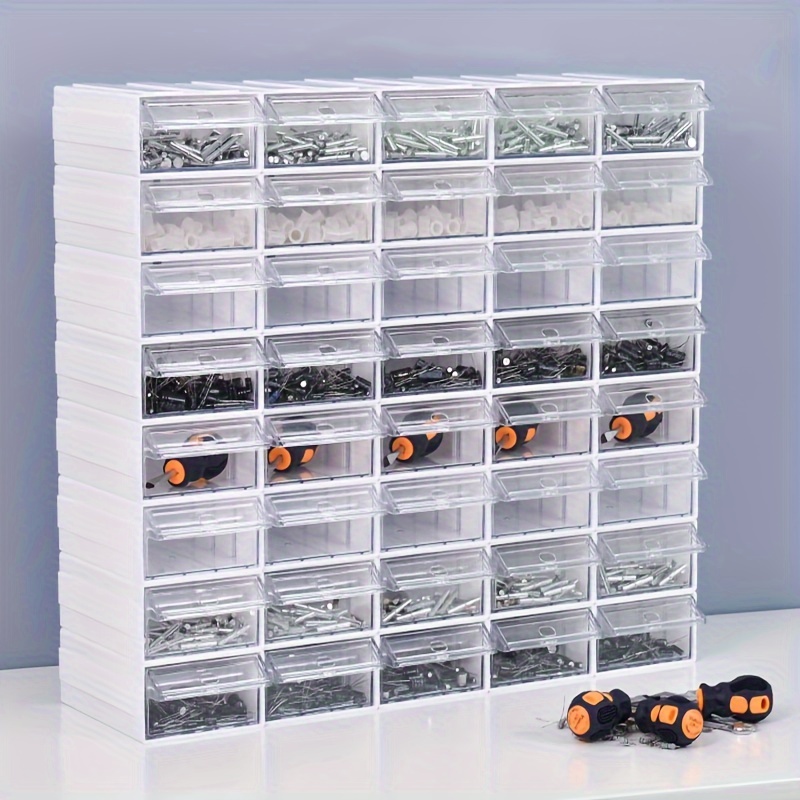 

Plastic Stackable Drawer Organizer For Hardware Parts, Modular Component Storage Bin Box With Clear Dividers For Tools, Screws, And Accessories