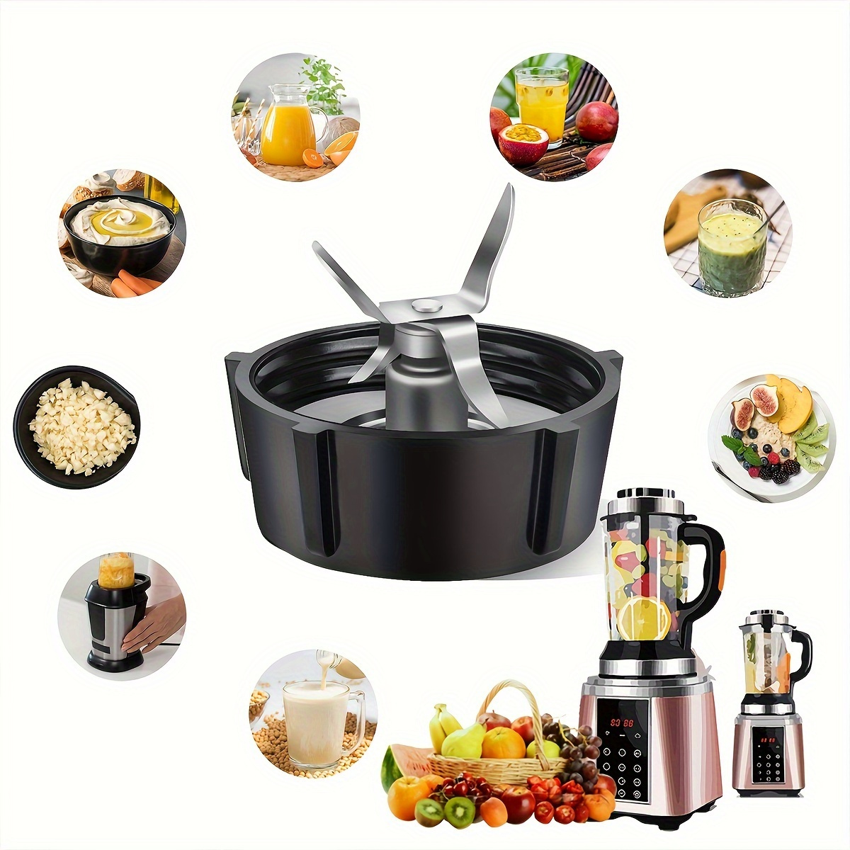 4pcs stainless steel   set 4 blade knife 6 tooth base compatible with   electric juice maker food contact safe blender parts details 0