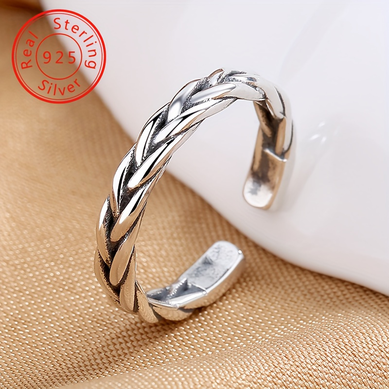 

1pc S925 Sterling Silvery Braided Twist Vintage Style Toe Ring, Minimalist Foot Ring 1. 25g/0. 04oz