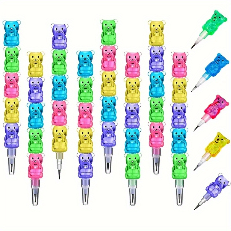 

30-piece Stackable Bear-shaped Pencils - 5-section Building Block Design, Colorful & Fun, Ideal For School & Party Favors, 2b Lead, 0.3mm Tip