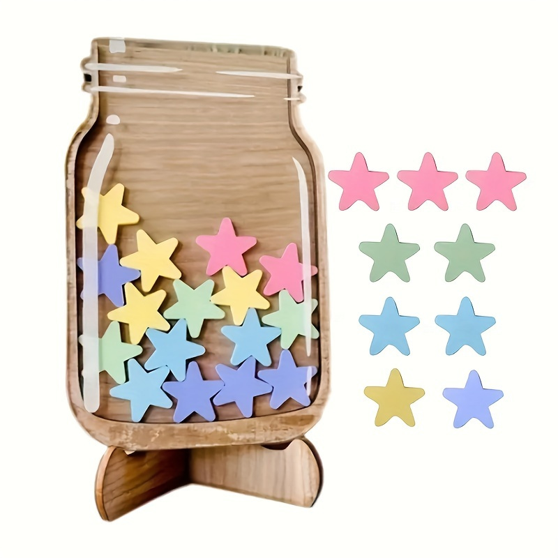 

1pc Wooden Mason Jar Star Container - Classroom Or Home Decor