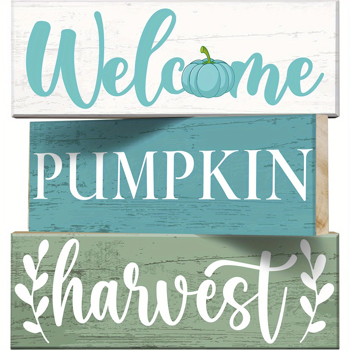 

3-piece Fall Decor Set - Welcome Pumpkin Harvest Wooden Block Signs - Farmhouse Autumn Table Centerpieces For Home & Office – Manufactured Wood, Universal Holiday, No Electricity Required